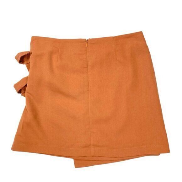 J.O.A. Wrap-Front Skirt Women Sz M Brown Rear Zip Asymmetrical Boho Coastal Mini - Picture 3 of 12